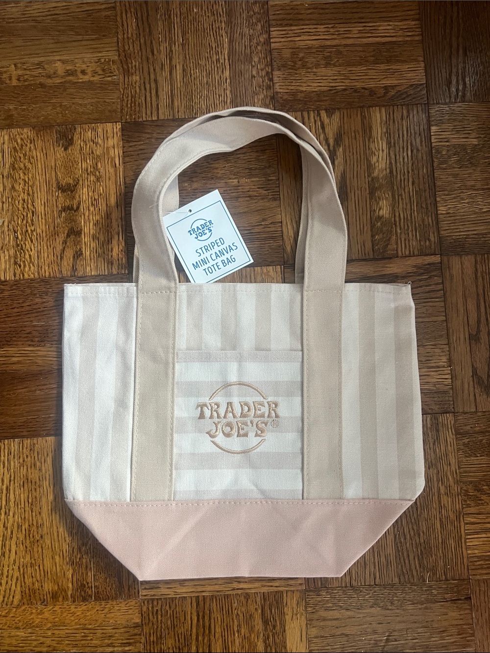TRADER JOE’S BEIGE STRIPED MINI TOTE